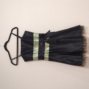 Jessica McClintock Satin Black and Green Mini Dress